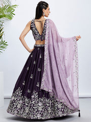 Purple Raw Silk Sequins Embroidered Lehenga Choli