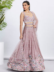 Rose Gold Chiffon Sequins Embroidered Lehenga Choli