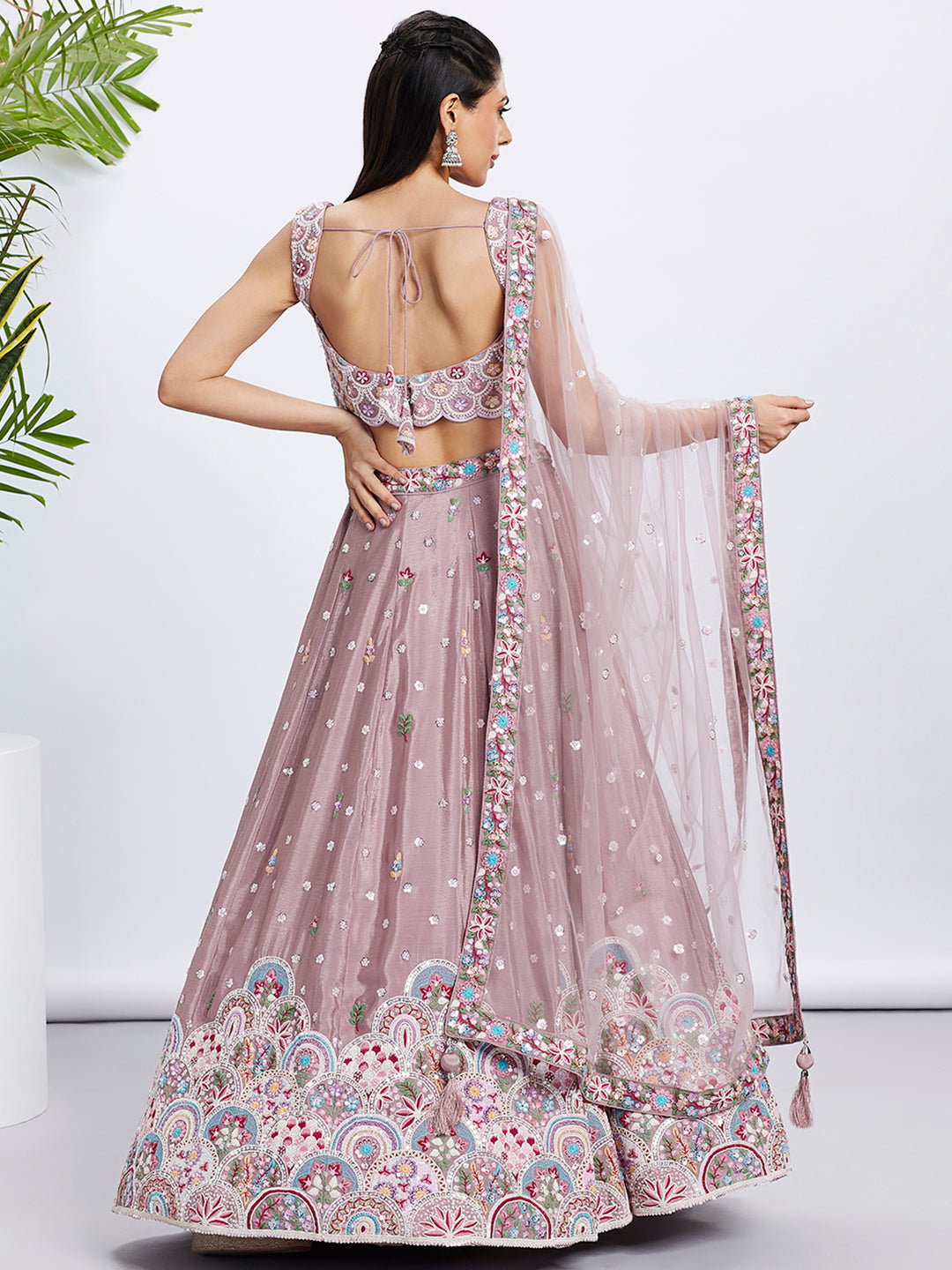 Rose Gold Chiffon Sequins Embroidered Lehenga Choli