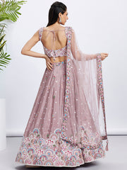 Rose Gold Chiffon Sequins Embroidered Lehenga Choli