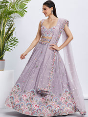 Mauve Chiffon Sequins Embroidered Lehenga Choli