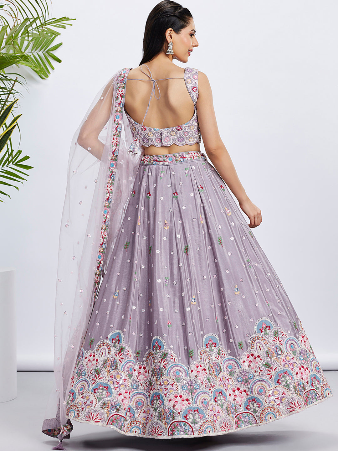 Mauve Chiffon Sequins Embroidered Lehenga Choli