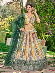 Multi  Chinon Digital Printed Embroidered Lehenga Choli