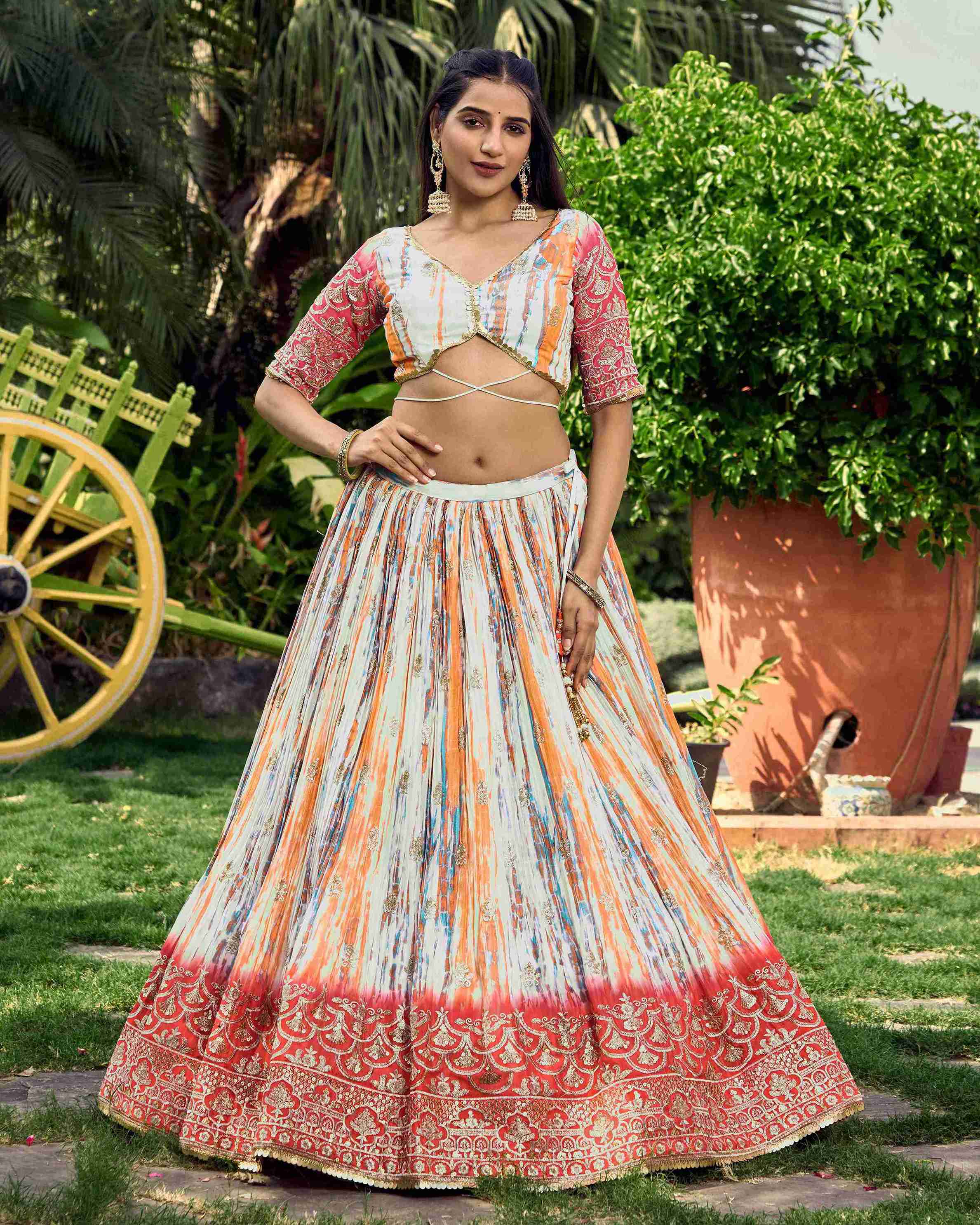 Multi  Chinon Digital Printed Embroidered Lehenga Choli