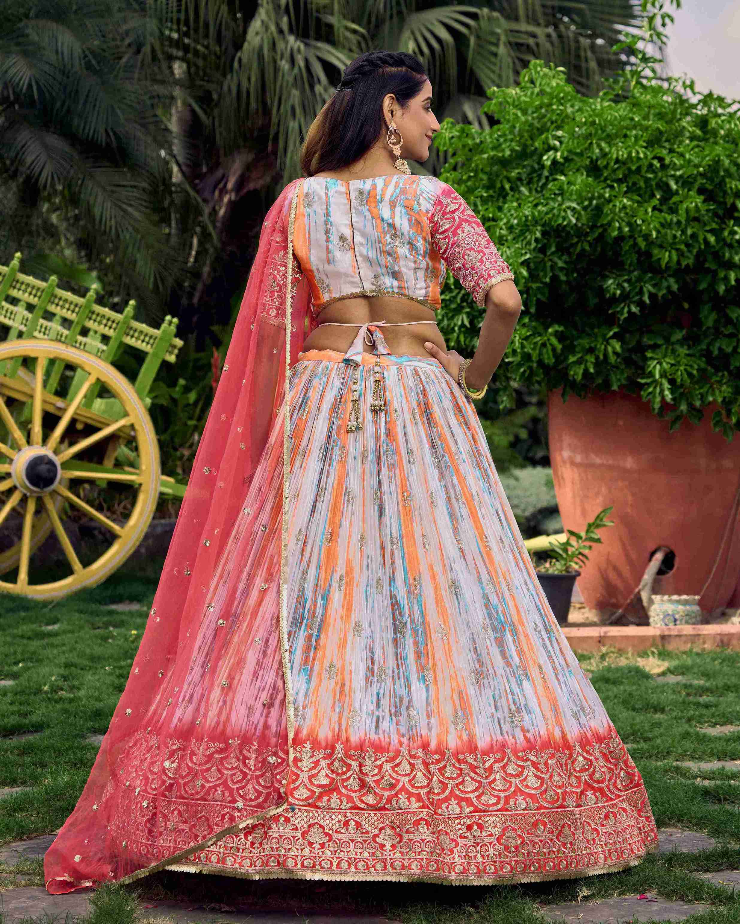 Multi  Chinon Digital Printed Embroidered Lehenga Choli