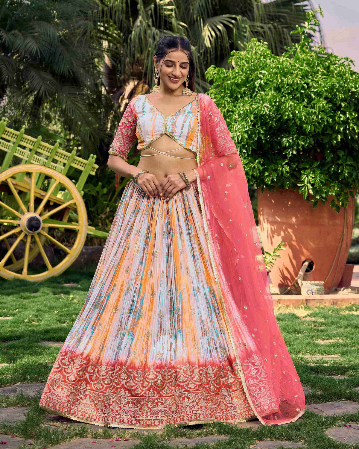 Multi  Chinon Digital Printed Embroidered Lehenga Choli