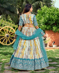 Multi  Chinon Digital Printed Embroidered Lehenga Choli