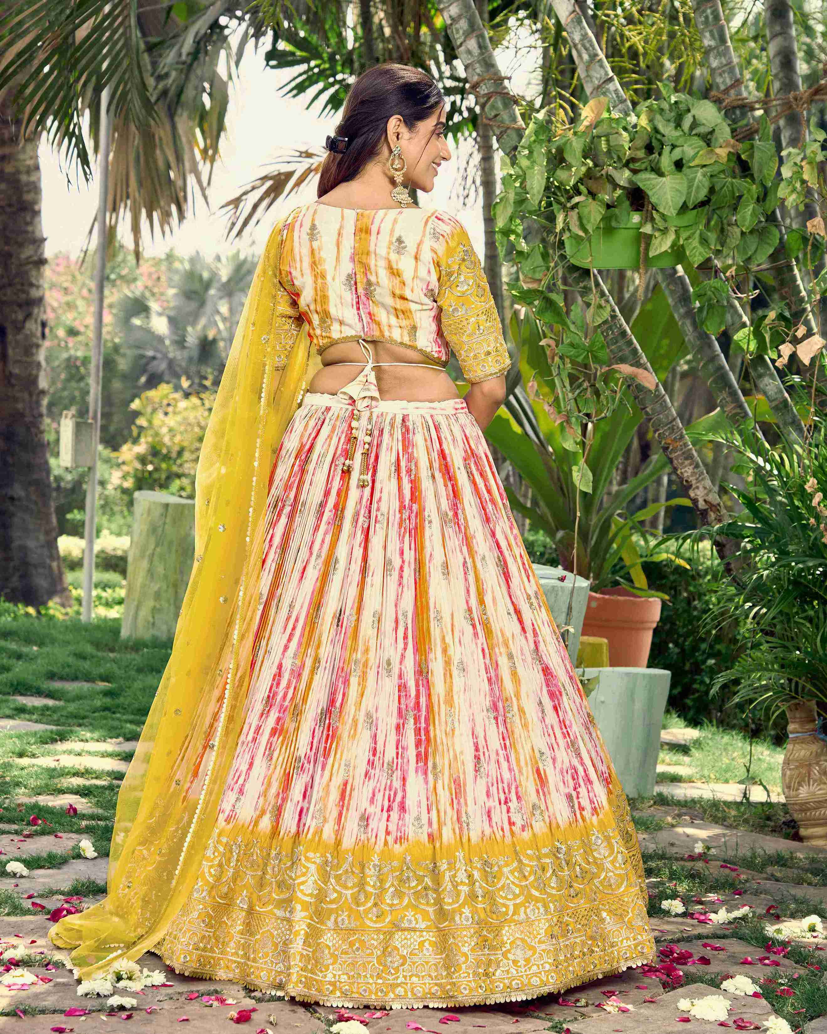 Multi Chinon Digital Printed Embroidered Lehenga Choli