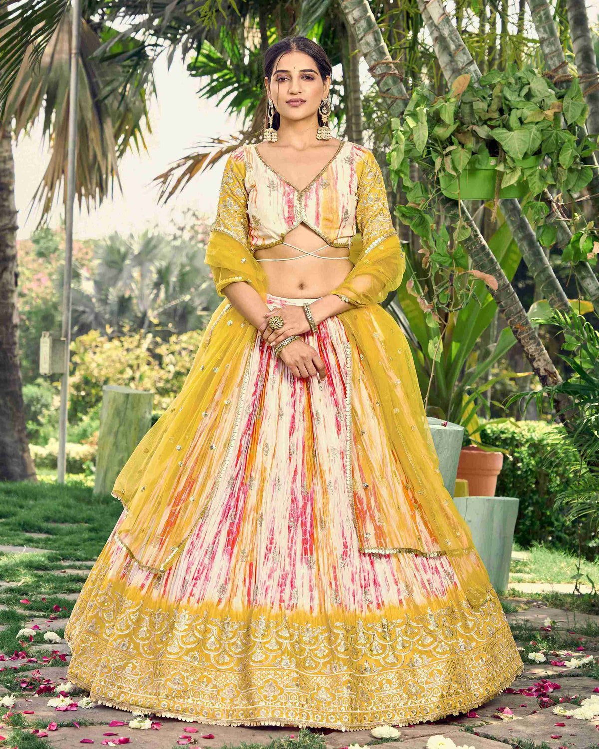 Multi Chinon Digital Printed Embroidered Lehenga Choli