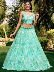 Blue Soft Net Sequins Embroidered Lehenga Choli