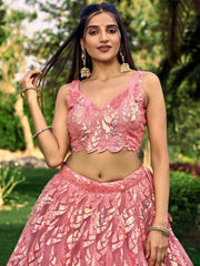 Pink Net Sequins Embroidered Lehenga Choli