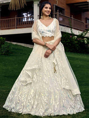 White Soft Net Sequins Embroidered Lehenga Choli