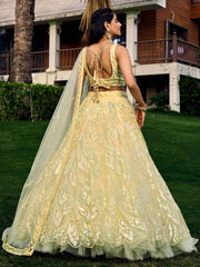 Yellow Soft Net Sequins Embroidered Lehenga Choli