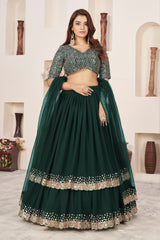 Green Georgette Sequins Embroidered Lehenga Choli