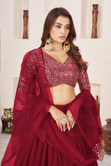 Red Georgette Sequins Embroidered Lehenga Choli