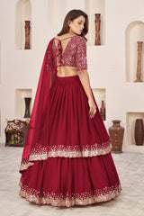 Red Georgette Sequins Embroidered Lehenga Choli