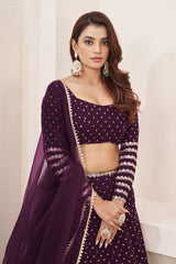 Wine Georgette Sequins Embroidered Lehenga Choli