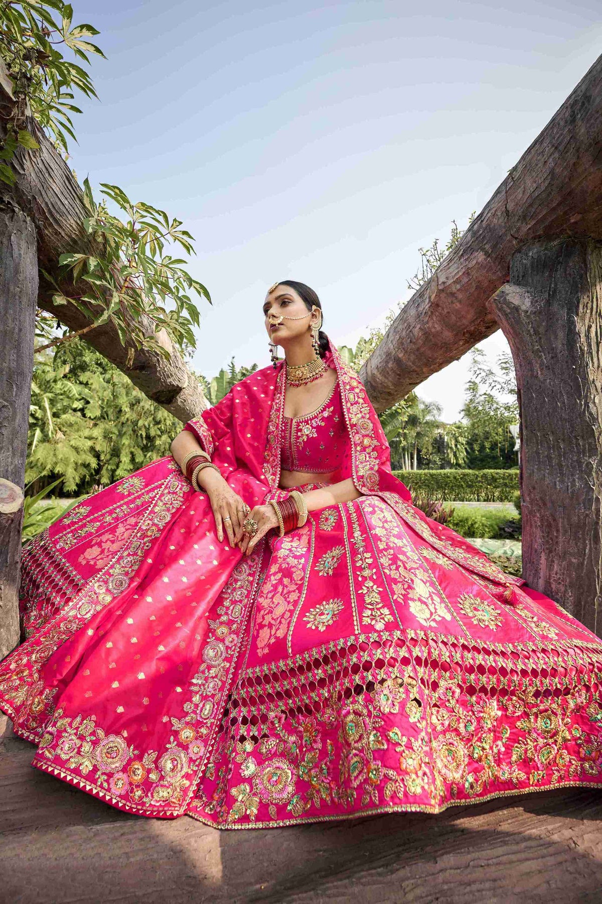 Pink Banarasi Silk Embroidered Lehenga Choli