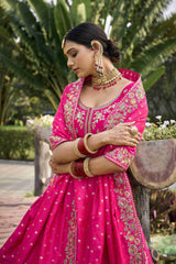 Pink Banarasi Silk Embroidered Lehenga Choli