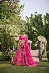 Pink Banarasi Silk Embroidered Lehenga Choli