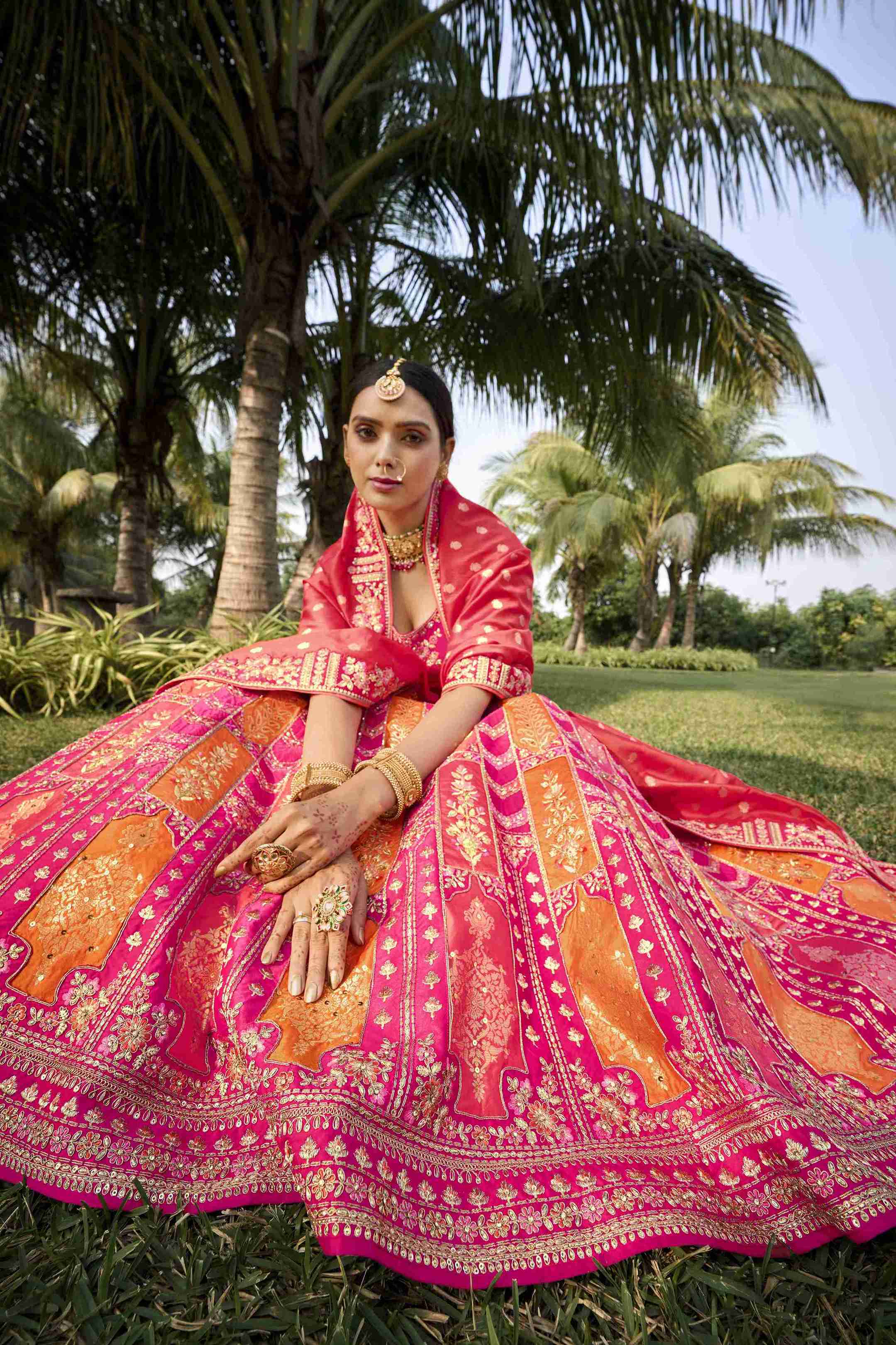 Pink Banarasi Silk Embroidered Lehenga Choli