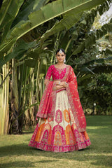 Pink Banarasi Silk Embroidered Patch Work Lehenga Choli