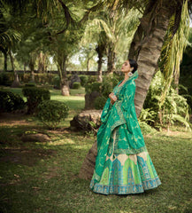 Sea Green Banarasi Silk Embroidered Patch Work Lehenga Choli