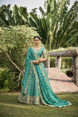 Sea Green Crepe Georgette Woven Embroidered Lehenga Choli