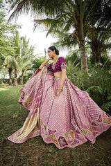 Burgundy Crepe Georgette Woven Embroidered Lehenga Choli