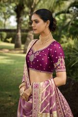 Burgundy Crepe Georgette Woven Embroidered Lehenga Choli