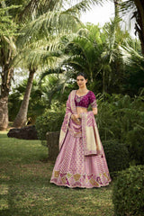 Burgundy Crepe Georgette Woven Embroidered Lehenga Choli