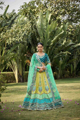 Rama Jacquard Silk Embroidered Lehenga Choli