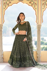 Green Faux Georgette Sequins Embroidered Lehenga Choli