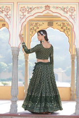 Green Faux Georgette Sequins Embroidered Lehenga Choli