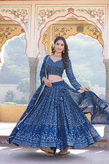 Blue  Faux Georgette Sequins Embroidered Lehenga Choli