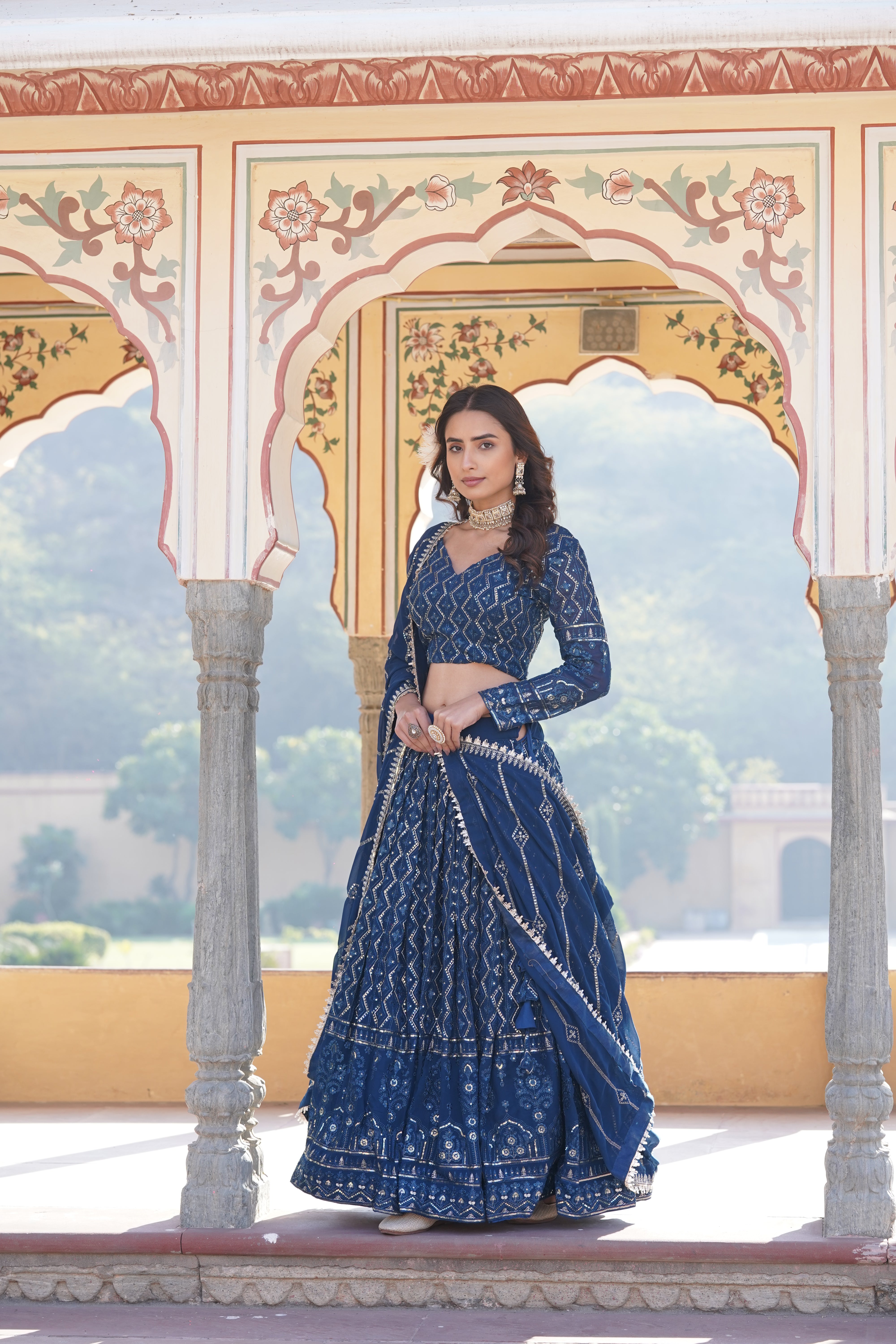 Blue  Faux Georgette Sequins Embroidered Lehenga Choli