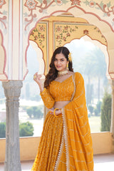 Yellow Faux Georgette Sequins Embroidered Lehenga Choli