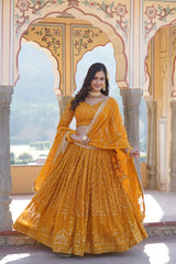 Yellow Faux Georgette Sequins Embroidered Lehenga Choli