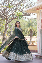 Green Faux Georgette Sequins Embroidered Lehenga Choli