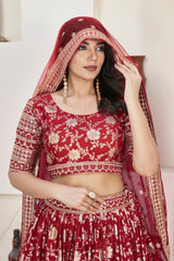 Red Dolla Silk Woven Zari Embroidered Lehenga Choli