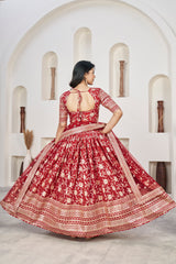 Red Dolla Silk Woven Zari Embroidered Lehenga Choli