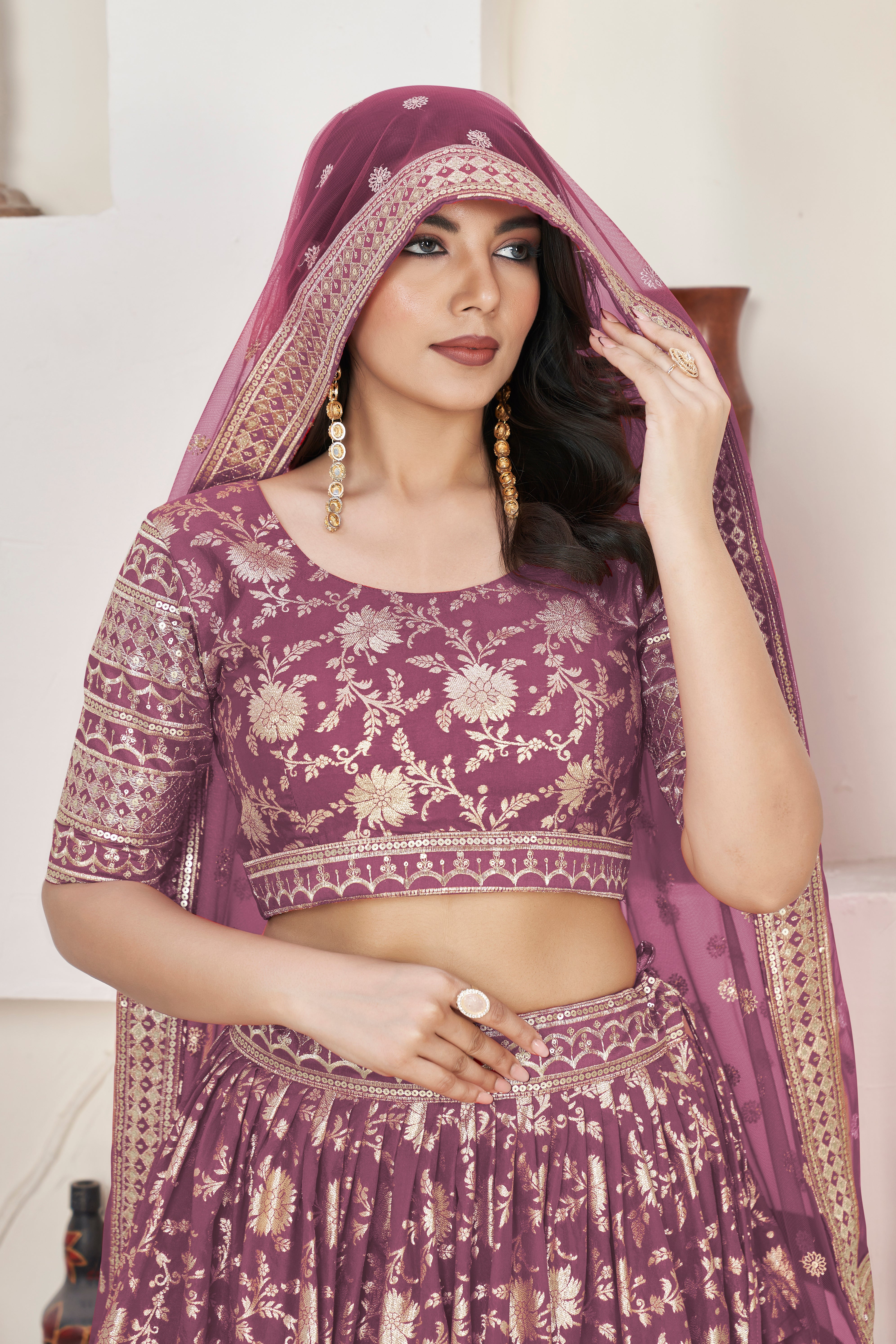 Rosy Brown  Dolla Silk Woven Zari Embroidered Lehenga Choli