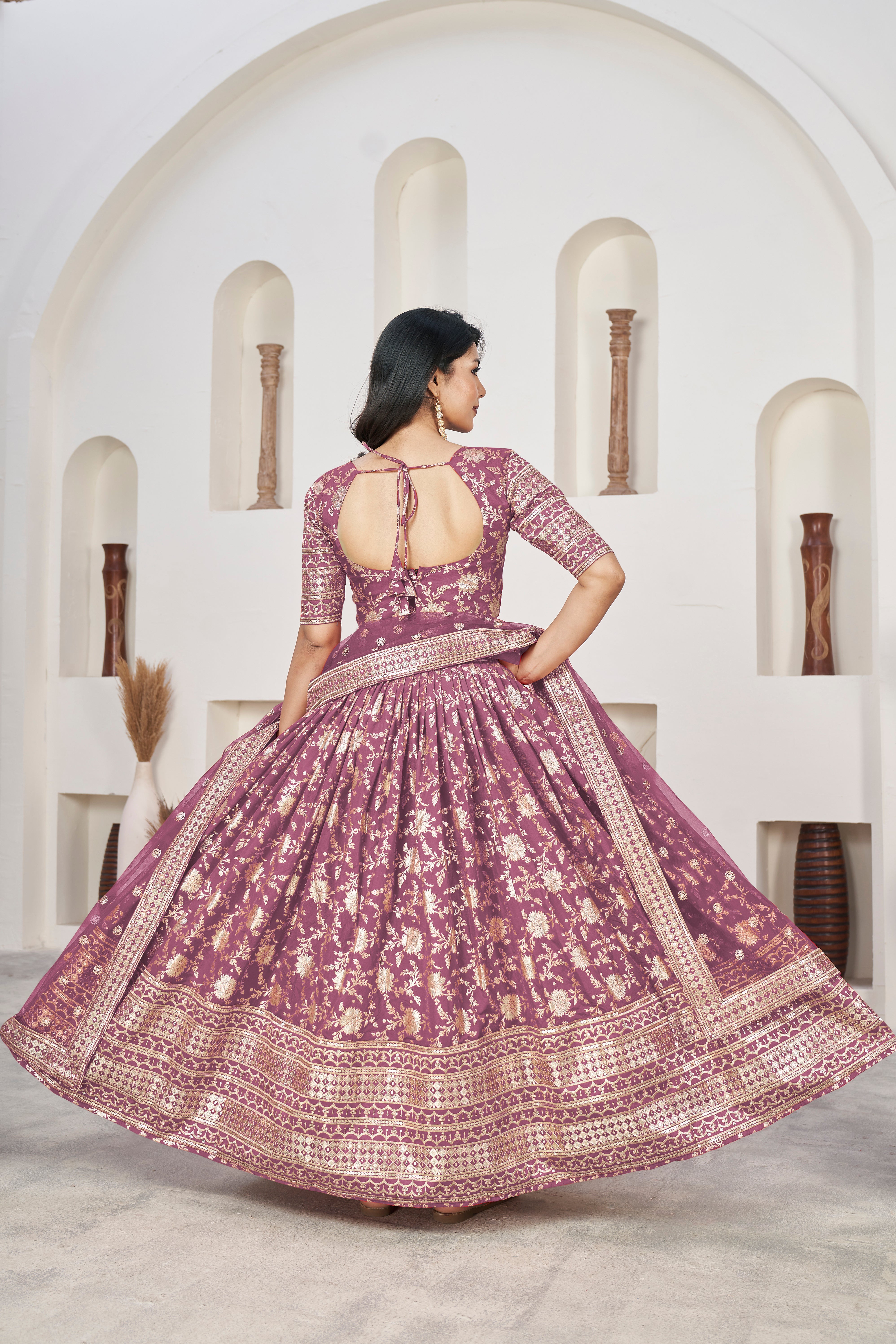 Rosy Brown  Dolla Silk Woven Zari Embroidered Lehenga Choli