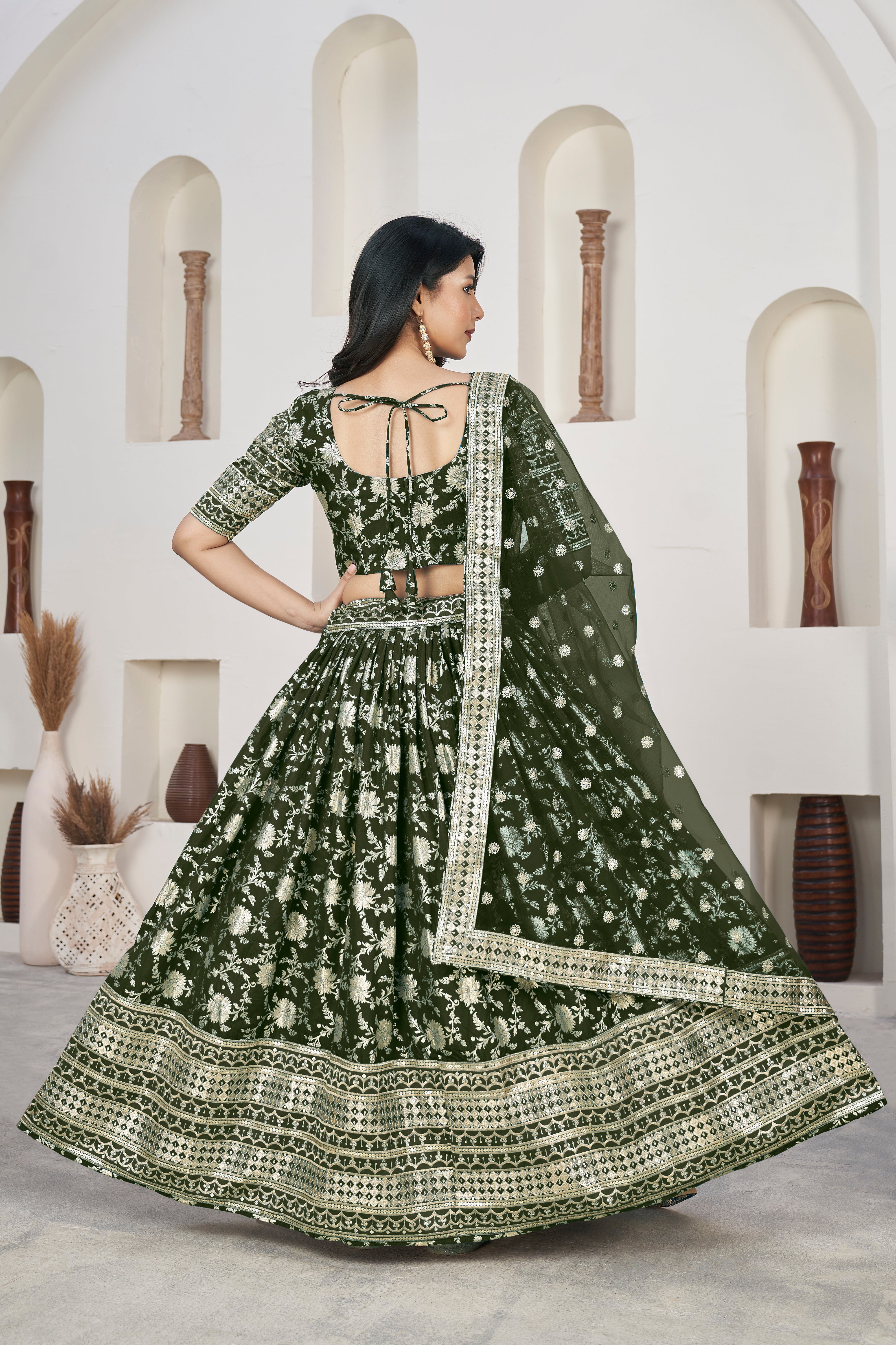 Mahendi Dolla Silk Woven Zari Embroidered Lehenga Choli