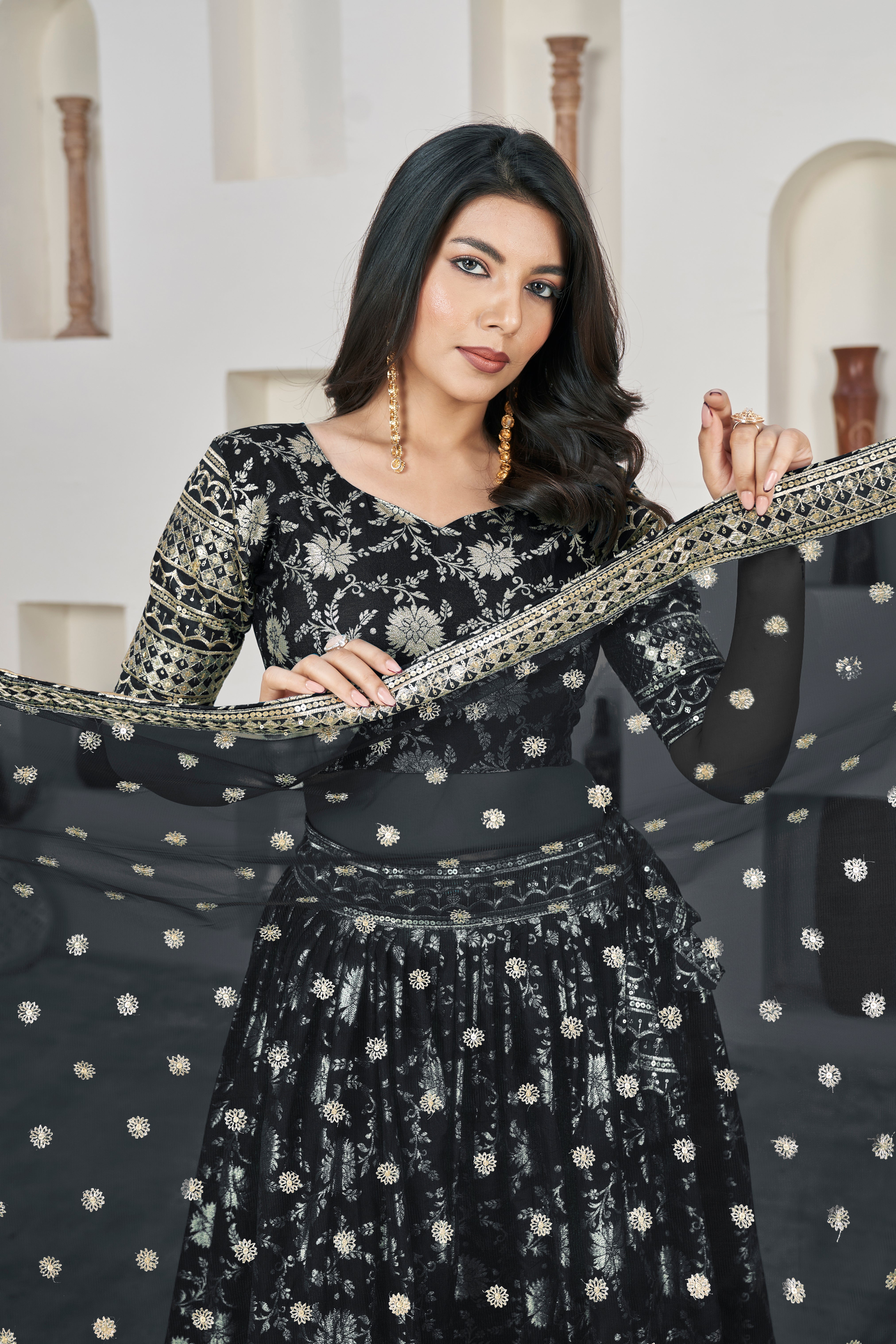 Black Dolla Silk Woven Zari Embroidered Lehenga Choli