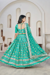 Sea Green Dolla Silk Woven Zari Embroidered Lehenga Choli