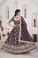 Wine Dolla Silk Woven Zari Embroidered Lehenga Choli