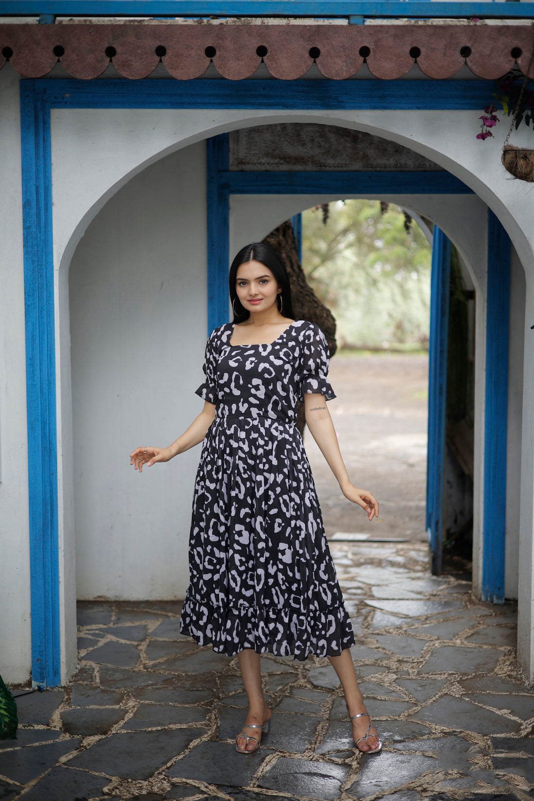 Black Colored Faux Georgette Designer Digital Printed Kurti