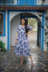 Blue Colored Faux Georgette Designer Digital Printed Kurti