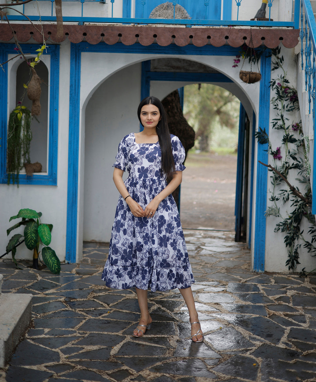 Blue Colored Faux Georgette Designer Digital Printed Kurti